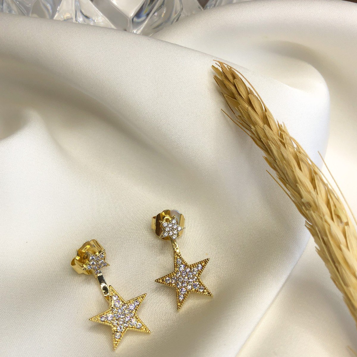 Brinco Ear Jacket Estrela Cravejado de Zircônias Banhado em Ouro 18k