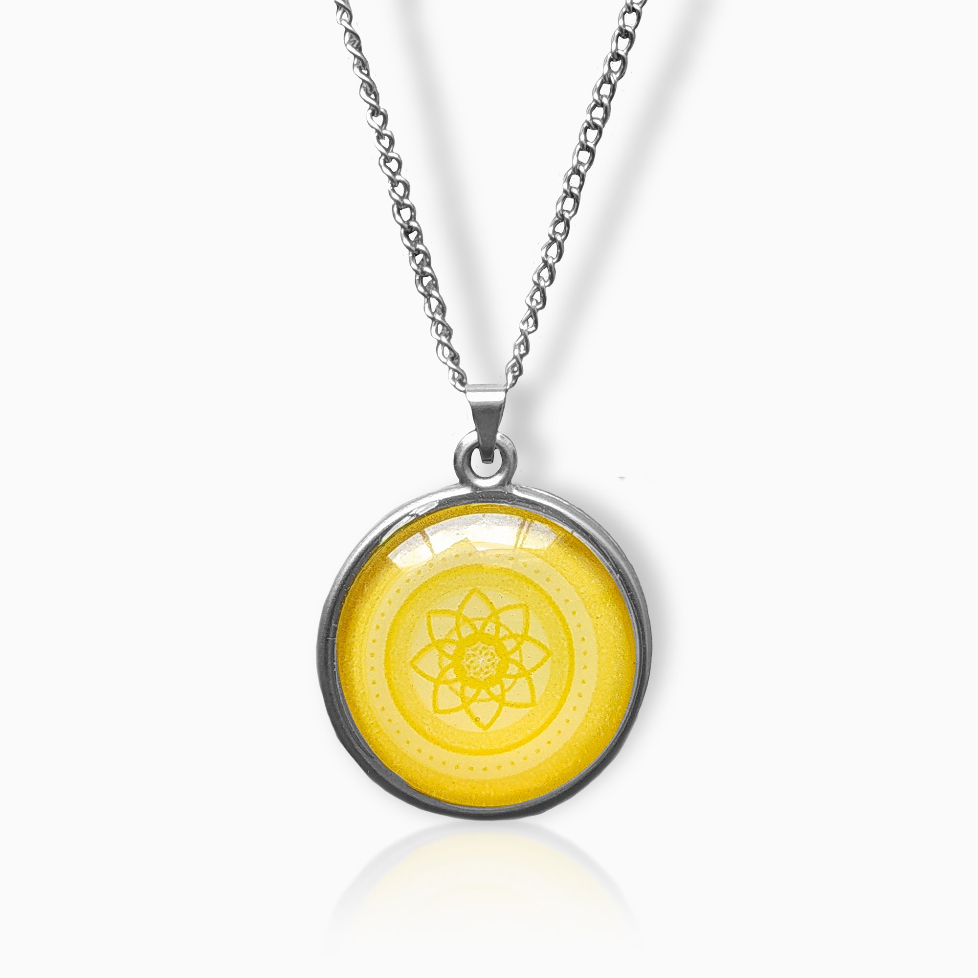 Colar Mandala Amarela M1 para Prosperidade e Criatividade em Aço Inox