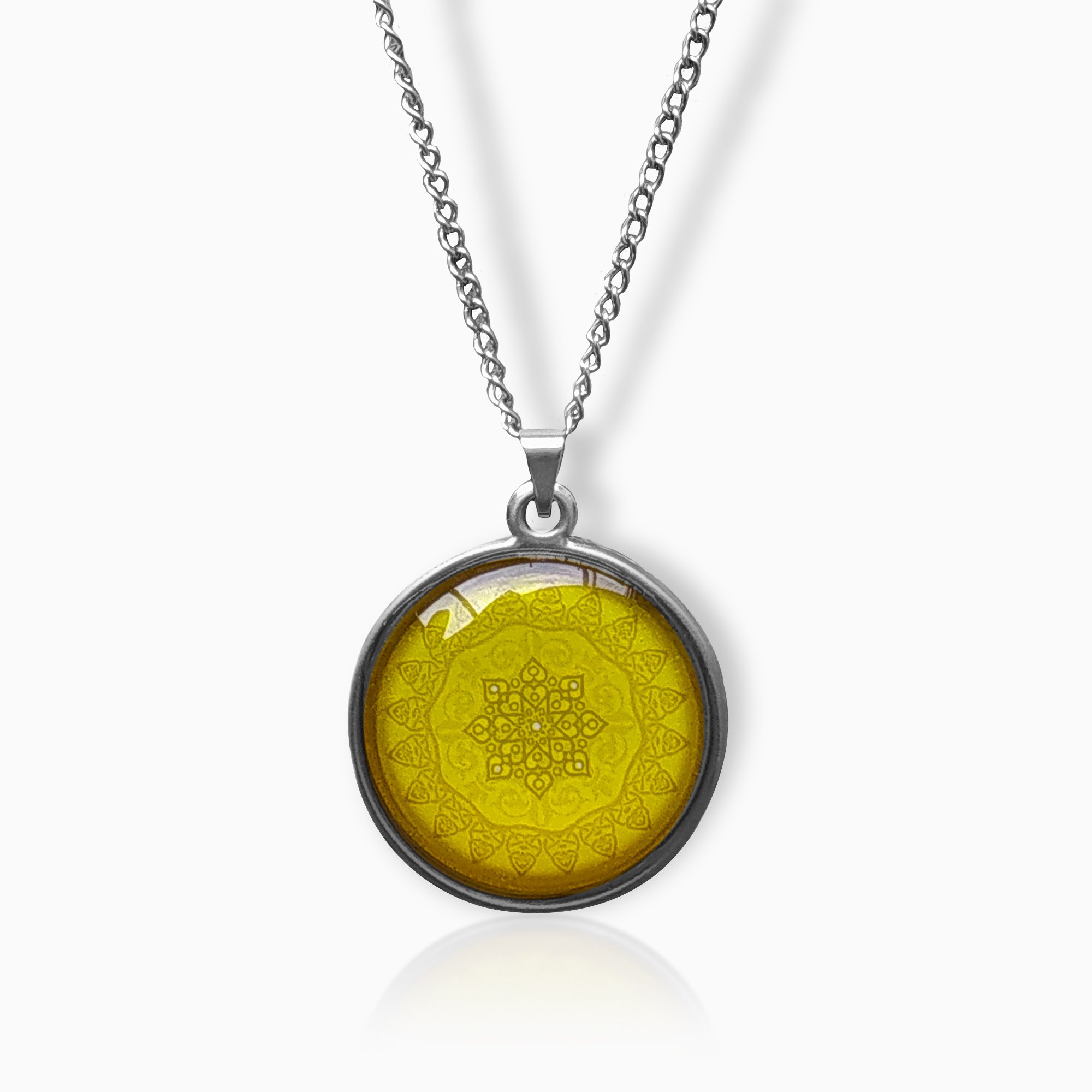 Colar Mandala Amarela M3 para Prosperidade e Criatividade em Aço Inox