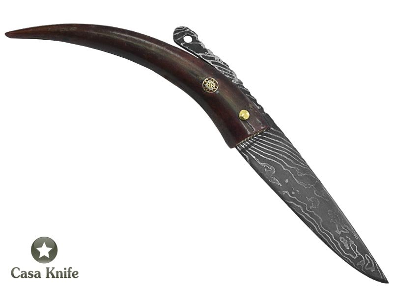 Adelar Filippon Canivete Friction Folder para colecionador em aço damasco com empunhadura em chifre de cervo, 24 cm