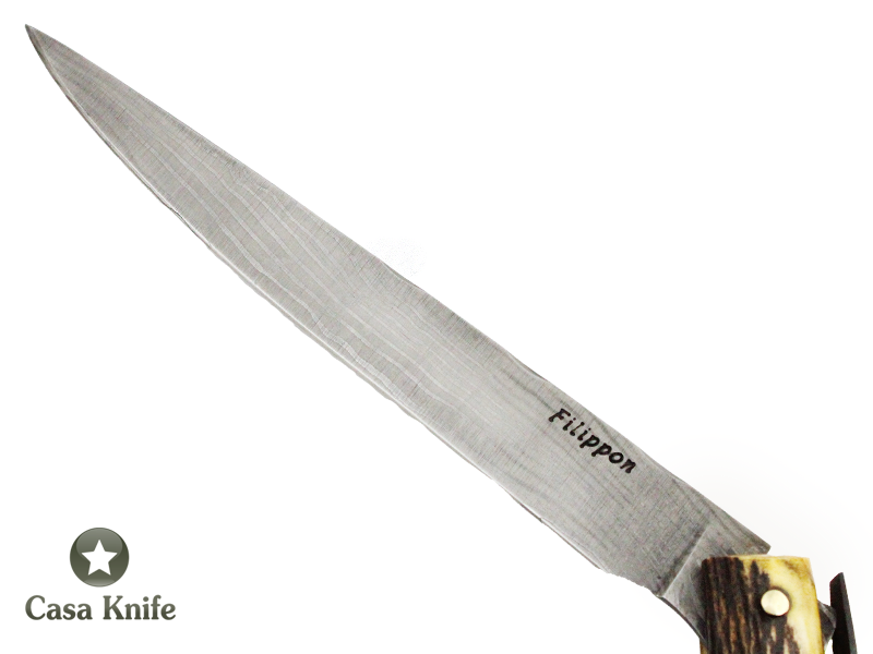 Adelar Filippon Canivete gigante para colecionador em Aço Damasco com empunhadura em chifre de cervo 47 cm