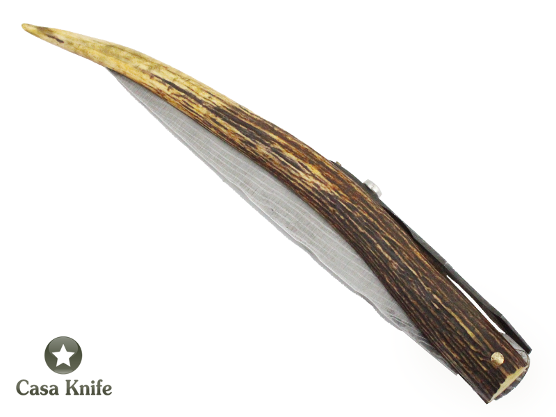 Adelar Filippon Canivete gigante para colecionador em Aço Damasco com empunhadura em chifre de cervo 47 cm