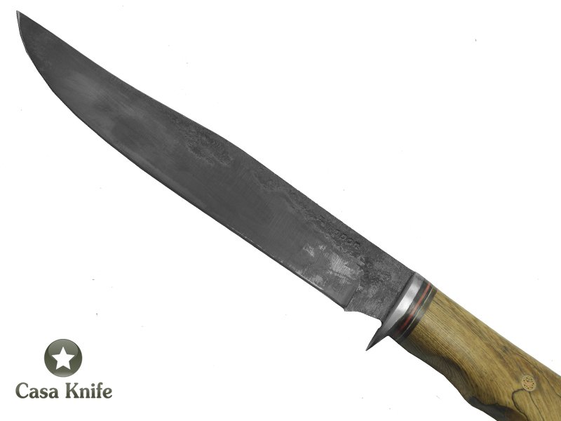 Adelar Filippon faca Bowie para colecionador forjado em aço Mola . Empunhadura em Spalted Platano estabilizado, 32 cm