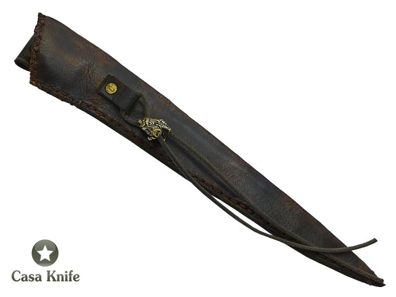 Adelar Filippon faca javalizeira para colecionador forjada em aço damasco. Empunhadura em chifre de cervo esculpido, 38 cm