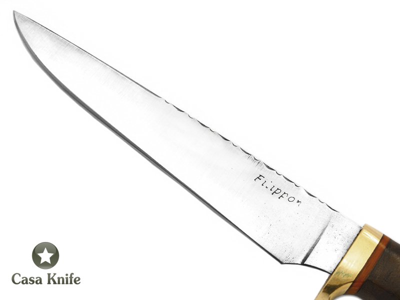 Adelar Filippon faca para colecionador forjada em aço 1070 com empunhadura em radica de imbuia 31 cm