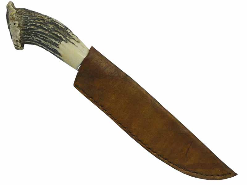 Adelar Filippon faca para colecionador forjado em aço Go May padrão zebra. Empunhadura em Chifre de Cervo, 32 cm