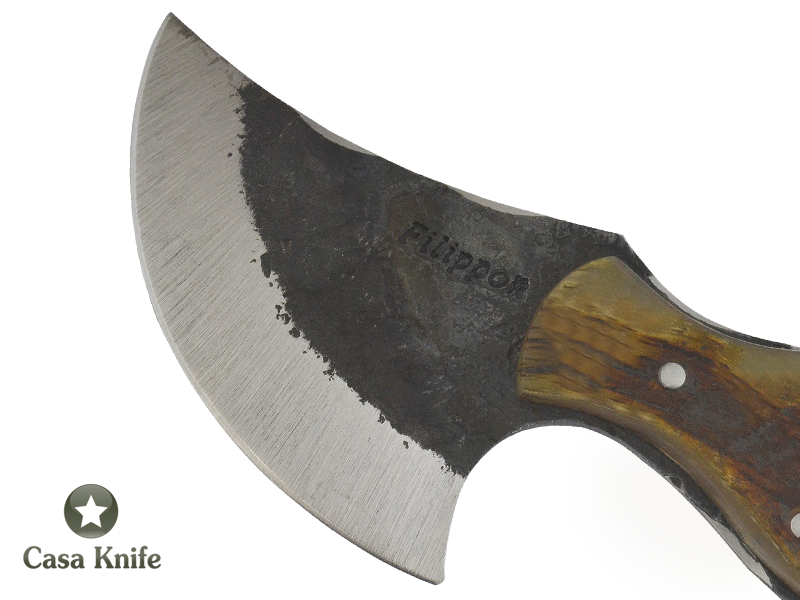 Adelar Filippon faca Skiner para colecionador forjada em aço C 75 com empunhadura em chifre de carneiro, 15cm