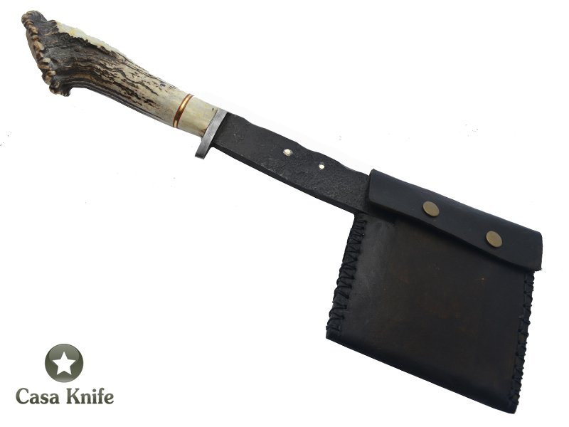 Adelar Filippon machado Brut Forge para colecionador em aço 5160 com empunhadura em chifre de cervo . 38 cm