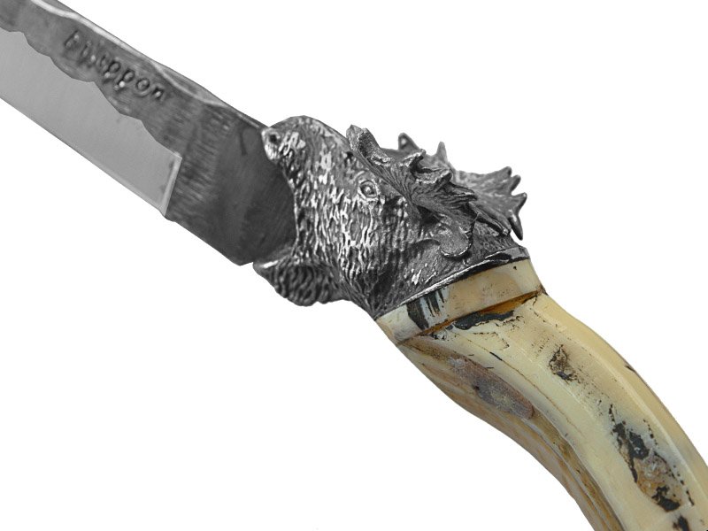 Adellar Filippon faca para colecionador em aço inox brut forge. Empunhadura em dente de javali, 28 cm