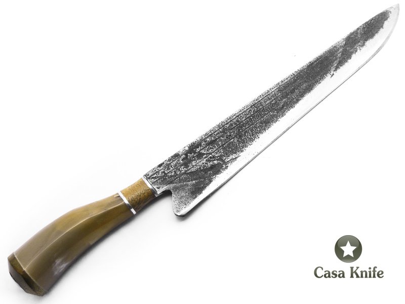 Besouro faca para colecionador em aço carbono com empunhadura em osso e madeira 35 cm