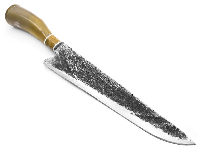 Besouro faca para colecionador em aço carbono com empunhadura em osso e madeira 35 cm