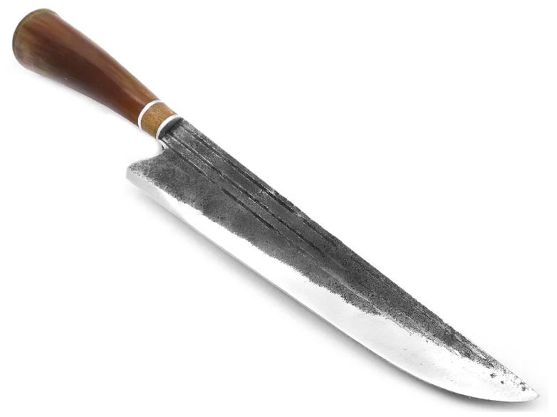 Besouro faca para colecionador em aço carbono com empunhadura em osso e madeira 36 cm