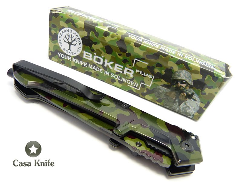 Böker Canivete em aço inoxidável com pintura camuflada 22 cm