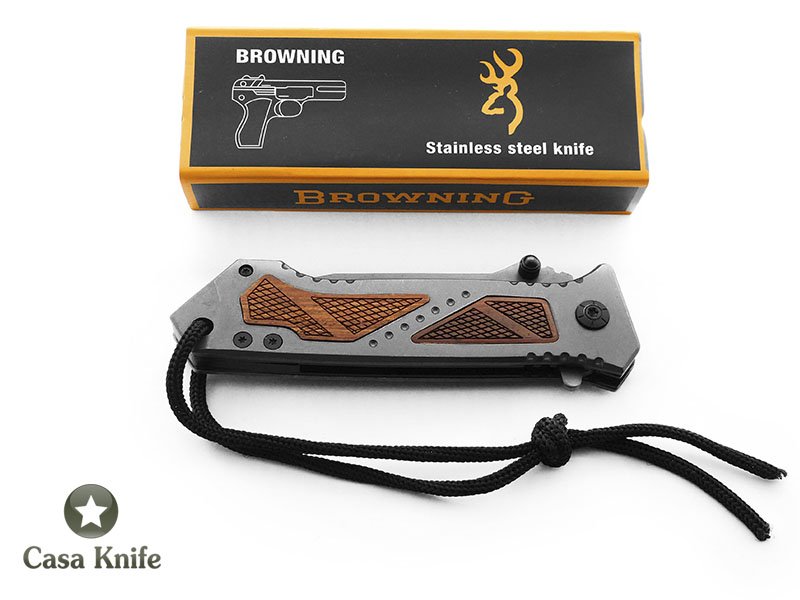 Browning Canivete para colecionador com empunhadura em aço inoxidável e relevo em madeira 22 cm