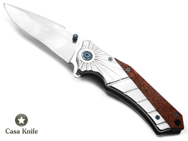 Browning Canivete para colecionador em aço inoxidável com empunhadura em aço inoxidável e relevo em madeira 20 cm