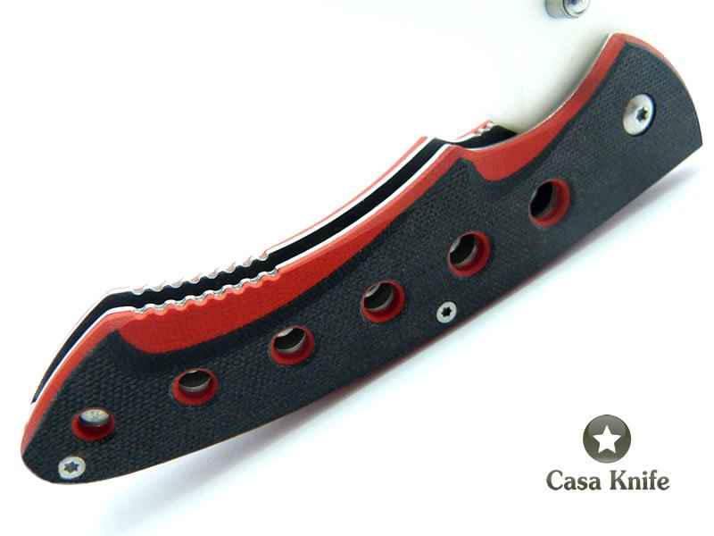Canivete com lâmina em cerâmica, empunhadura em polietileno G10 nas cores preto e vermelho 20 cm