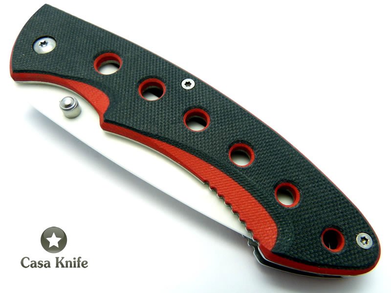 Canivete com lâmina em cerâmica, empunhadura em polietileno G10 nas cores preto e vermelho 20 cm