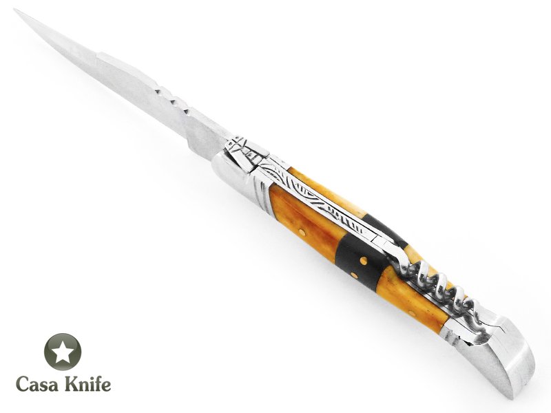 Canivete estilo laguiole para colecionador em aço inox com empunhadura em osso de camelo e chifre de búfalo 22 cm