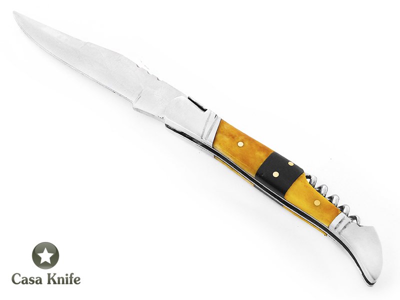 Canivete estilo laguiole para colecionador em aço inox com empunhadura em osso de camelo e chifre de búfalo 22 cm