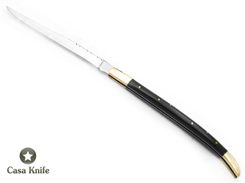 Canivete gigante estilo laguiole para colecionador em aço cirurgico com empunhadura em osso de búfalo 39 cm