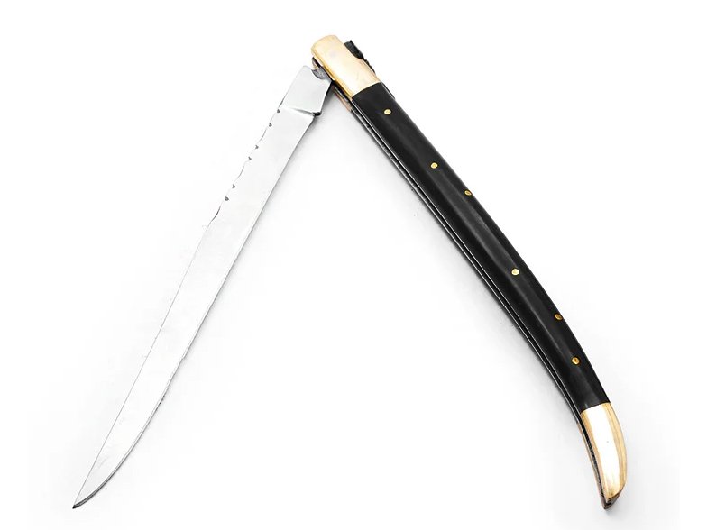 Canivete gigante estilo laguiole para colecionador em aço cirurgico com empunhadura em osso de búfalo 39 cm
