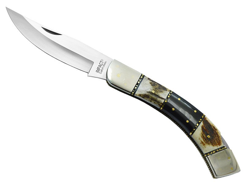 Canivete gigante para colecionador forjado em aço D2. Empunhadura em chifre de veado e búfalo, 31 cm