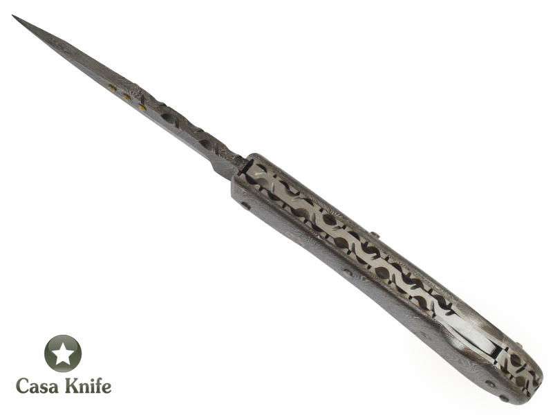 Canivete para colecionador com lâmina e empunhadura em aço damasco 19 cm