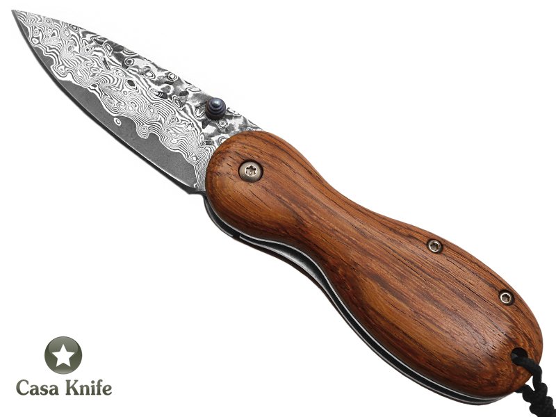 Canivete para colecionador em aço damasco com empunhadura em madeira de jacarandá 15 cm