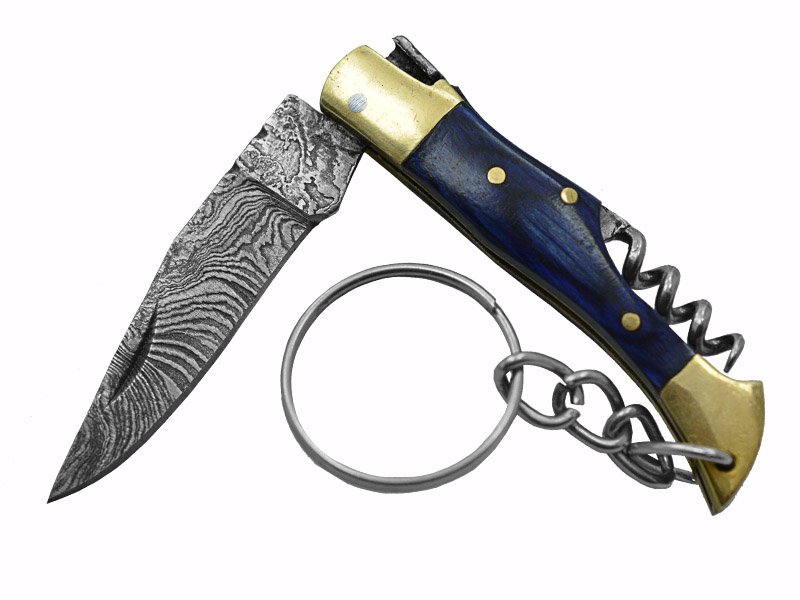 Canivete para colecionador forjado em aço damasco. Empunhadura em pakawood, 11 cm