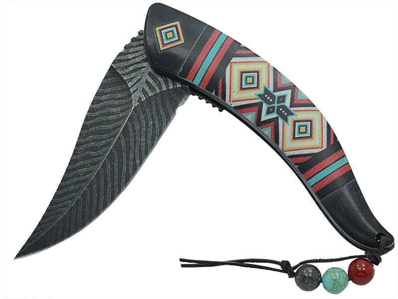 Canivete Native American para colecionador em inox stonewashed com empunhadura em resina 21 cm