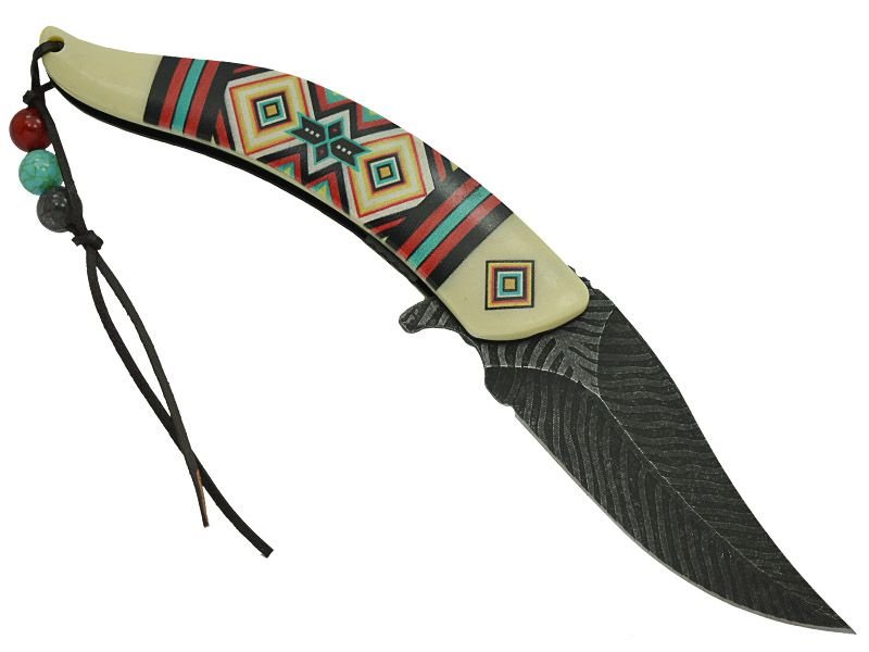 Canivete Native American para colecionador em inox stonewashed com empunhadura em resina 21 cm