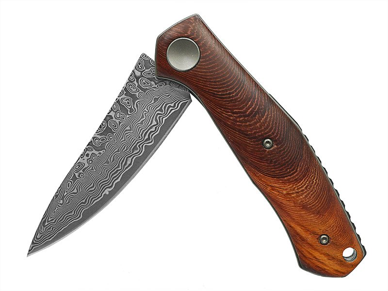 Canivete para colecionador em aço damasco. Empunhadura em jacarandá da bahia, 19 cm