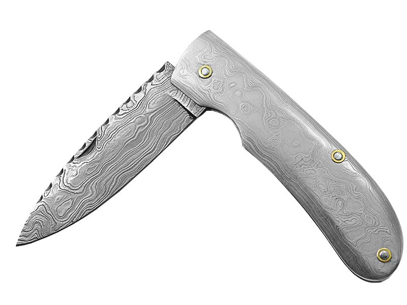 Canivete para colecionador em aço damasco. Empunhadura aço damasco, 19 cm