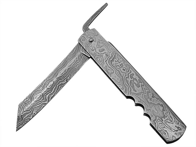 Canivete japones higonokami para colecionador em aço damasco. Empunhadura em aço damasco, 20 cm