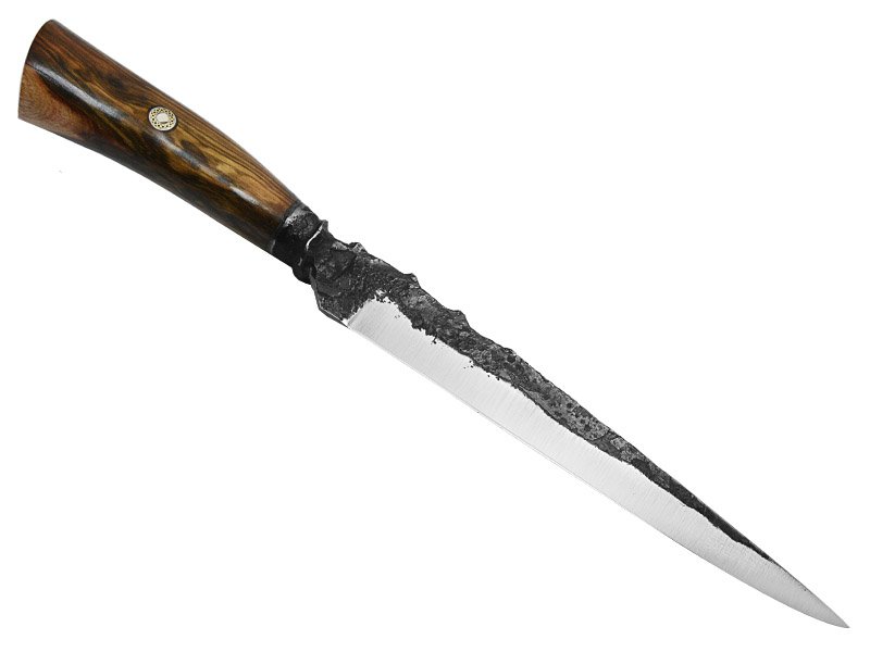 Adelar Filippon faca integral brüt forge para colecionador, aço 5160. Empunhadura em jacarandá da Bahia com um lindo mosaico Italiano, 32 cm