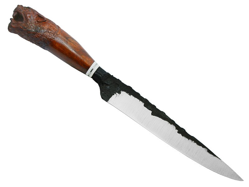 Adellar Filippon faca picanheira brüt forge em aço 52100. Empunhadura madeira de cocobolo esculpido, 41 cm