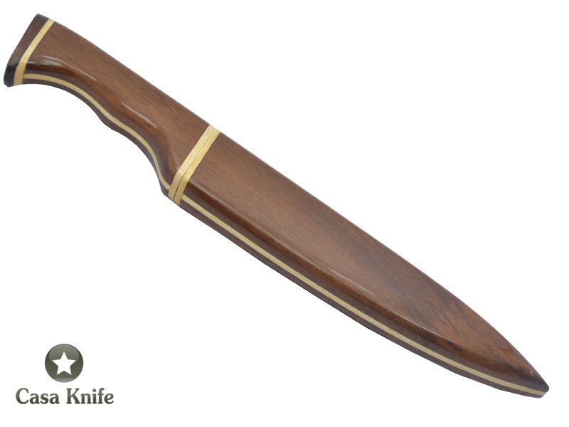 Conjunto Master com 5 peças para colecionador composto por 3 facas , 1 garfo e uma chaira em aço inoxidável com empunhadura em madeira pau-brasil e marfim