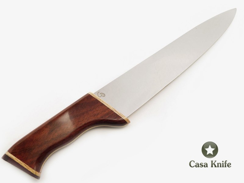 Faca chef em aço inoxidável com empunhadura em madeira pau-brasil e marfim 38 cm