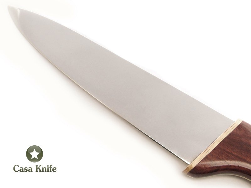 Faca chef em aço inoxidável com empunhadura em madeira pau-brasil e marfim 38 cm