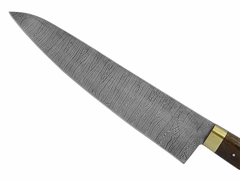 Faca Cheff para colecionador forjado em aço damasco. Empunhadura em madeira de canela preta, 38 cm