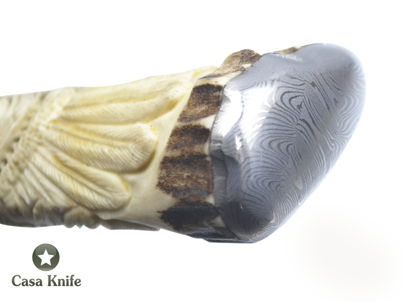 Faca Gaúcha Monte Cristo para colecionador forjado em damasco turco integral, Empunhadura em Chifre de Cervo esculpido, 38 cm