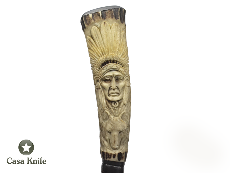 Faca Gaúcha Monte Cristo para colecionador forjado em damasco turco integral, Empunhadura em Chifre de Cervo esculpido, 38 cm