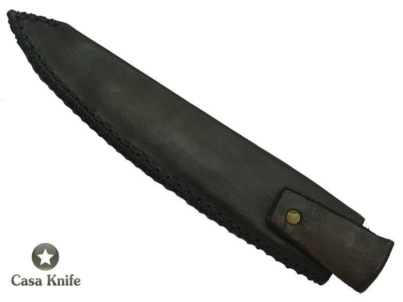 Faca Master Cheff para colecionador forjada em aço damasco. Empunhadura em canela preta, 31 cm