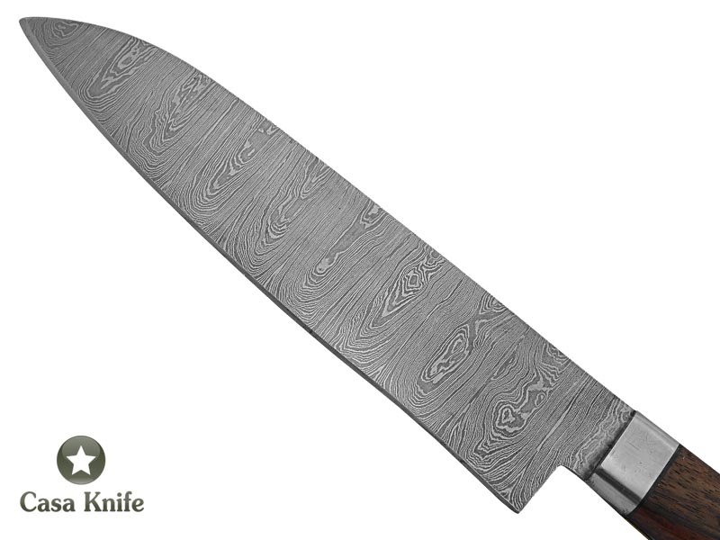 Faca Master Cheff para colecionador forjada em aço damasco. Empunhadura em madeira de murici, 29 cm