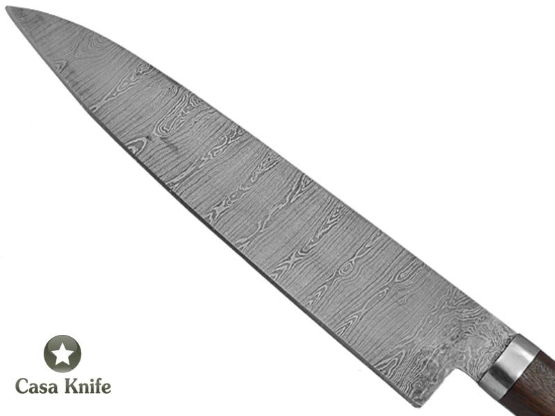 Faca Master Cheff para colecionador forjada em aço damasco. Empunhadura em madeira de canela preta, 34 cm