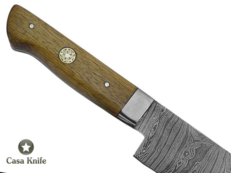 Faca Master Cheff para colecionador forjada em aço damasco. Empunhadura em madeira de jacarandá, 31 cm