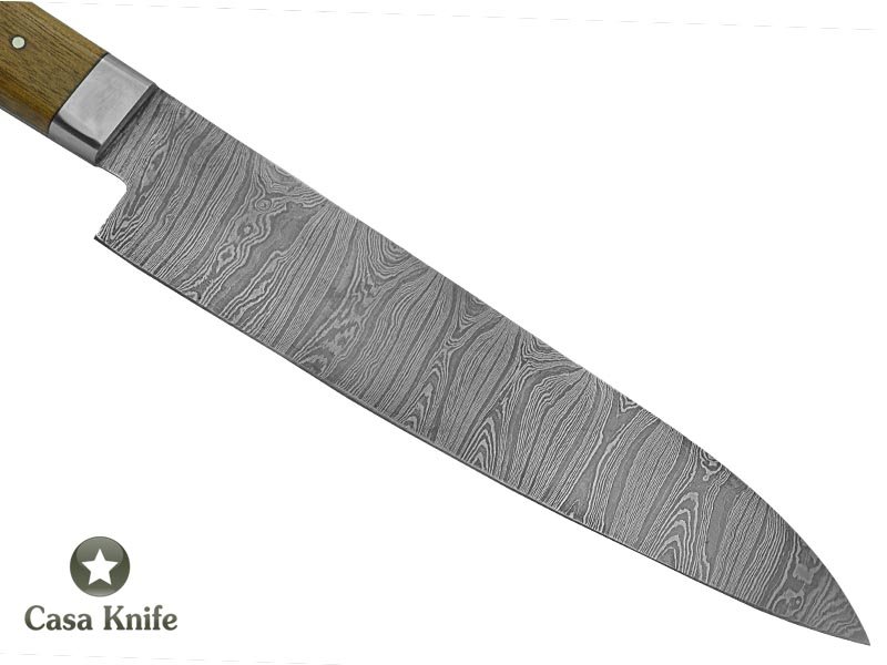 Faca Master Cheff para colecionador forjada em aço damasco. Empunhadura em madeira de jacarandá, 31 cm