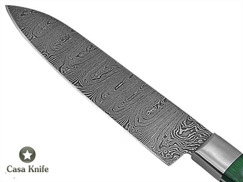 Faca Master Cheff para colecionador forjado em aço damasco. Empunhadura em Pakawood, 28 cm