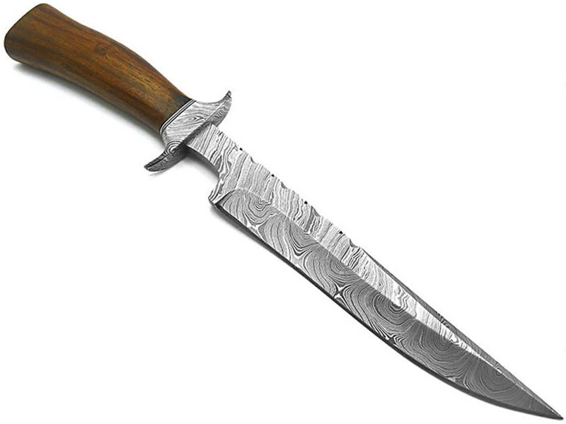 faca para colecionador em aço damasco com empunhadura em jacaranda da bahia 37 cm