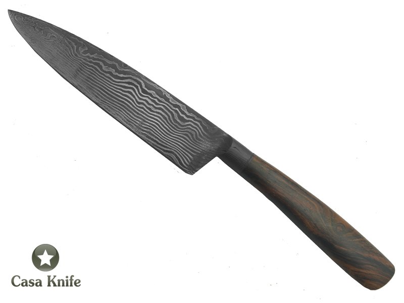 Monte Cristo faca para colecionador forjado em damasco integral linear. Empunhadura em Jacaranda Bahia, 29 cm